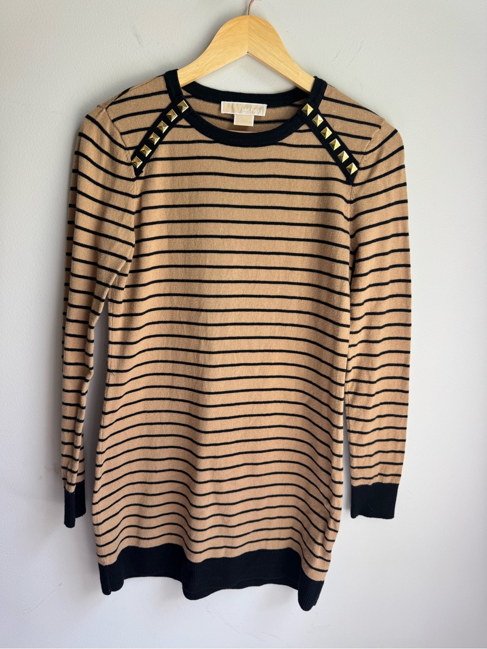 Michael Kors Black & Tan Striped Sweater Tunic with Stud Accents